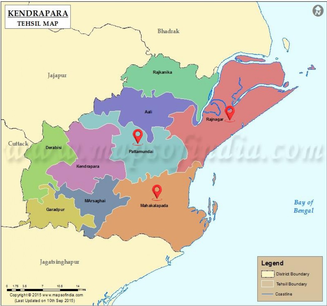 Kendrapara tehsil map highlighting coastal mangrove areas